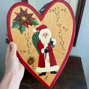 Vintage Hand Painted Christmas Wooden Wall Plaque Made in Mexico Santa Painting